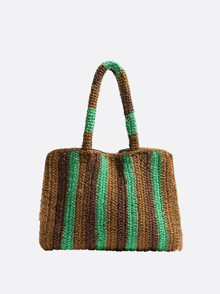cabas paille rayures vert