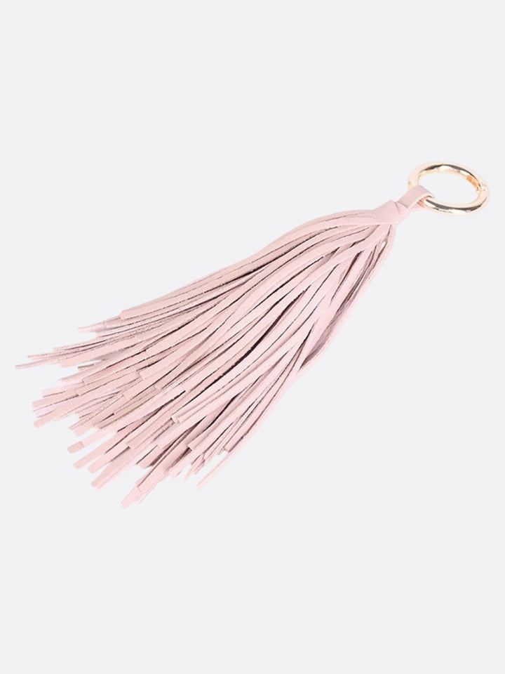 pompon cuir porte clé rose pâle